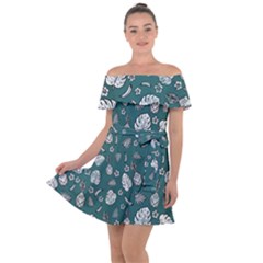 Tropical Pattern Off Shoulder Velour Dress