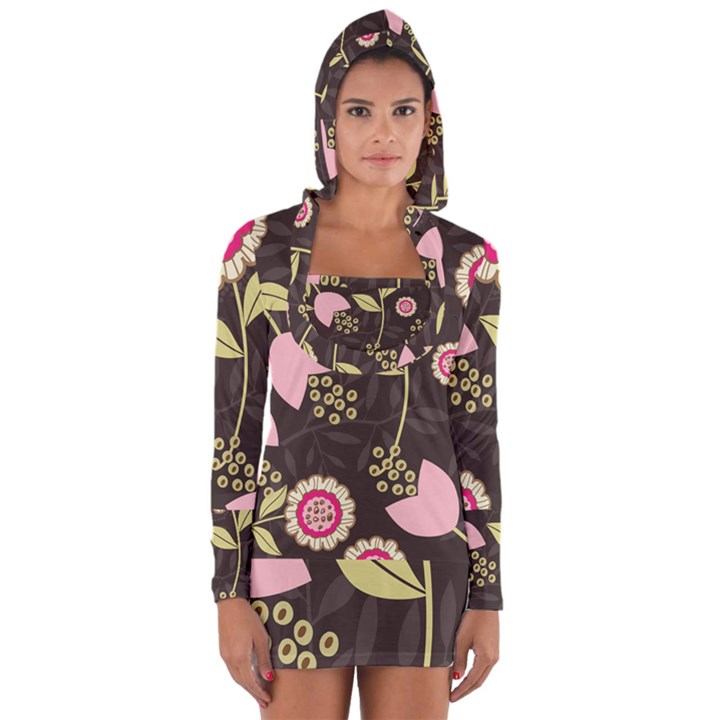 Flowers Wallpaper Floral Decoration Long Sleeve Hooded T-shirt