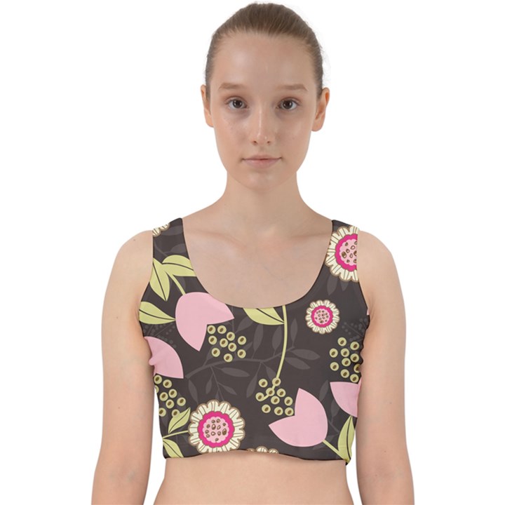 Flowers Wallpaper Floral Decoration Velvet Racer Back Crop Top