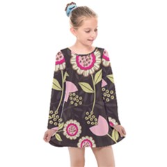 Flowers Wallpaper Floral Decoration Kids  Long Sleeve Dress