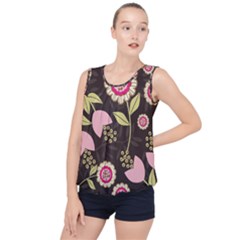 Flowers Wallpaper Floral Decoration Bubble Hem Chiffon Tank Top