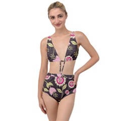 Flowers Wallpaper Floral Decoration Tied Up Two Piece Swimsuit