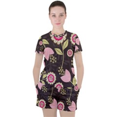 Flowers Wallpaper Floral Decoration Women s Tee And Shorts Set