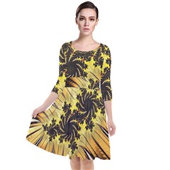 Fractal Art Colorful Pattern Quarter Sleeve Waist Band Dress