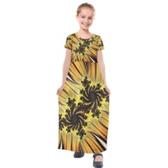 Fractal Art Colorful Pattern Kids  Short Sleeve Maxi Dress