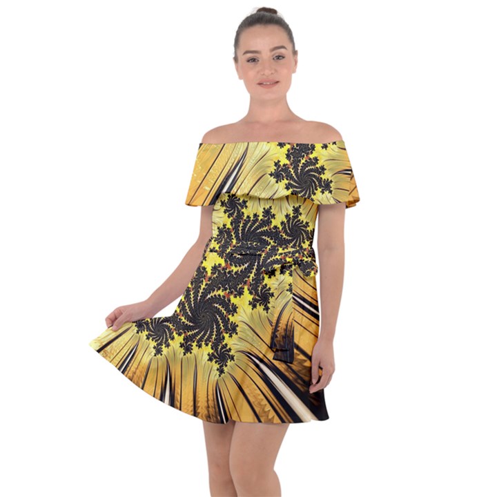 Fractal Art Colorful Pattern Off Shoulder Velour Dress