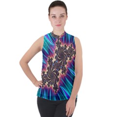 Fractal Mandelbrot Mathematical Mock Neck Chiffon Sleeveless Top