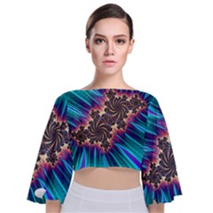 Fractal Mandelbrot Mathematical Tie Back Butterfly Sleeve Chiffon Top