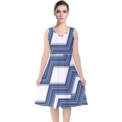 Geometric Fabric Texture Diagonal V-neck Midi Sleeveless Dress  by Pakrebo