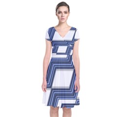 Geometric Fabric Texture Diagonal Short Sleeve Front Wrap Dress by Pakrebo