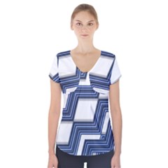 Geometric Fabric Texture Diagonal Short Sleeve Front Detail Top by Pakrebo