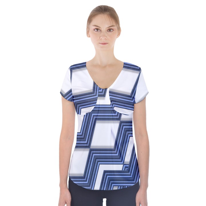 Geometric Fabric Texture Diagonal Short Sleeve Front Detail Top