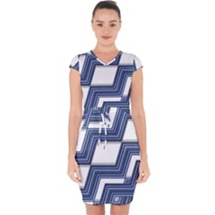 Geometric Fabric Texture Diagonal Capsleeve Drawstring Dress  by Pakrebo