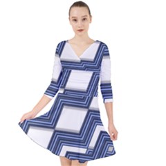 Geometric Fabric Texture Diagonal Quarter Sleeve Front Wrap Dress by Pakrebo