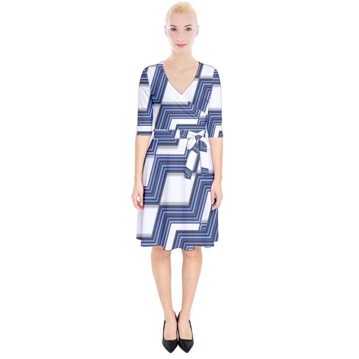 Geometric Fabric Texture Diagonal Wrap Up Cocktail Dress