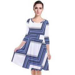 Geometric Fabric Texture Diagonal Quarter Sleeve Waist Band Dress by Pakrebo