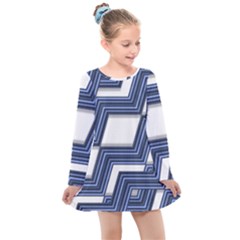 Geometric Fabric Texture Diagonal Kids  Long Sleeve Dress