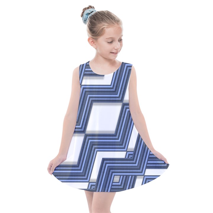 Geometric Fabric Texture Diagonal Kids  Summer Dress