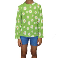 Daisy Flowers Floral Wallpaper Kids  Long Sleeve Swimwear by Pakrebo