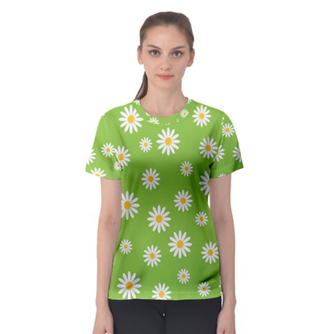 Daisy Flowers Floral Wallpaper Women s Sport Mesh Tee by Pakrebo