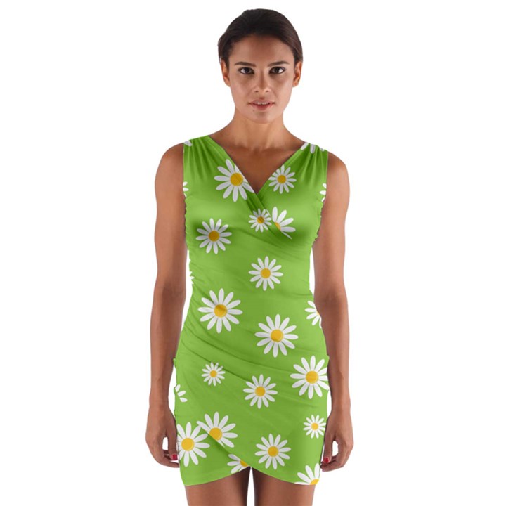 Daisy Flowers Floral Wallpaper Wrap Front Bodycon Dress