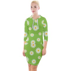 Daisy Flowers Floral Wallpaper Quarter Sleeve Hood Bodycon Dress