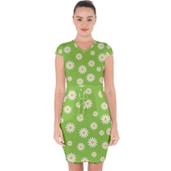 Daisy Flowers Floral Wallpaper Capsleeve Drawstring Dress 