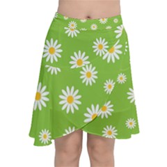 Daisy Flowers Floral Wallpaper Chiffon Wrap Front Skirt by Pakrebo