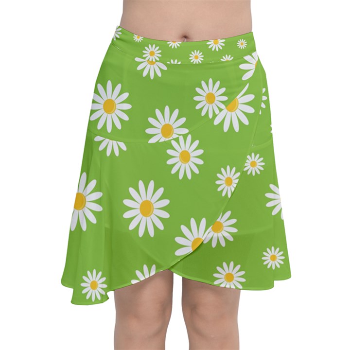 Daisy Flowers Floral Wallpaper Chiffon Wrap Front Skirt