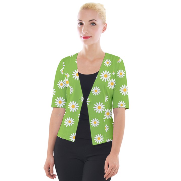 Daisy Flowers Floral Wallpaper Cropped Button Cardigan