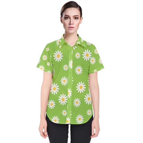 Daisy Flowers Floral Wallpaper Women s Short Sleeve Shirt by Pakrebo