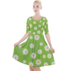 Daisy Flowers Floral Wallpaper Quarter Sleeve A-line Dress