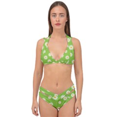 Daisy Flowers Floral Wallpaper Double Strap Halter Bikini Set