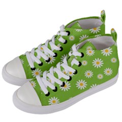 Daisy Flowers Floral Wallpaper Women s Mid-top Canvas Sneakers