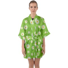 Daisy Flowers Floral Wallpaper Quarter Sleeve Kimono Robe