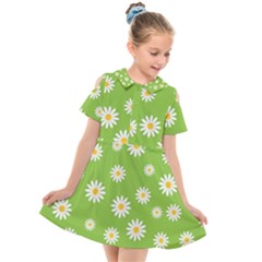 Daisy Flowers Floral Wallpaper Kids  Short Sleeve Shirt Dress