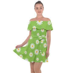 Daisy Flowers Floral Wallpaper Off Shoulder Velour Dress