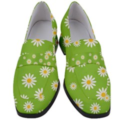 Daisy Flowers Floral Wallpaper Women s Chunky Heel Loafers