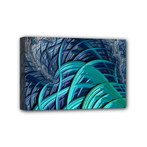 Oceanic Fractal Turquoise Blue Mini Canvas 6  X 4  (stretched) by Pakrebo