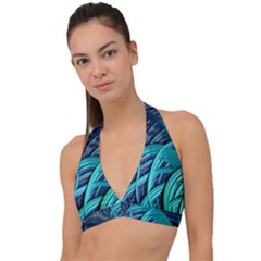 Oceanic Fractal Turquoise Blue Halter Plunge Bikini Top