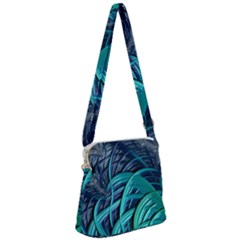 Oceanic Fractal Turquoise Blue Zipper Messenger Bag