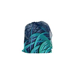 Oceanic Fractal Turquoise Blue Drawstring Pouch (xs) by Pakrebo