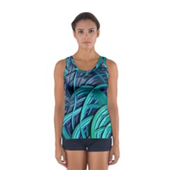 Oceanic Fractal Turquoise Blue Sport Tank Top  by Pakrebo