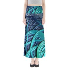 Oceanic Fractal Turquoise Blue Full Length Maxi Skirt by Pakrebo