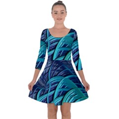 Oceanic Fractal Turquoise Blue Quarter Sleeve Skater Dress