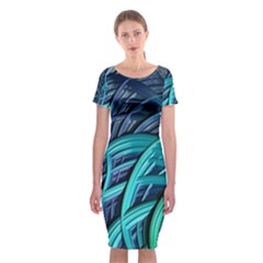 Oceanic Fractal Turquoise Blue Classic Short Sleeve Midi Dress by Pakrebo