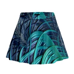 Oceanic Fractal Turquoise Blue Mini Flare Skirt by Pakrebo