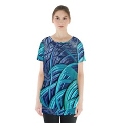 Oceanic Fractal Turquoise Blue Skirt Hem Sports Top by Pakrebo