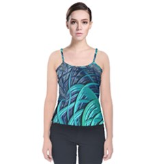 Oceanic Fractal Turquoise Blue Velvet Spaghetti Strap Top