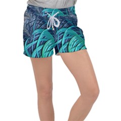 Oceanic Fractal Turquoise Blue Women s Velour Lounge Shorts